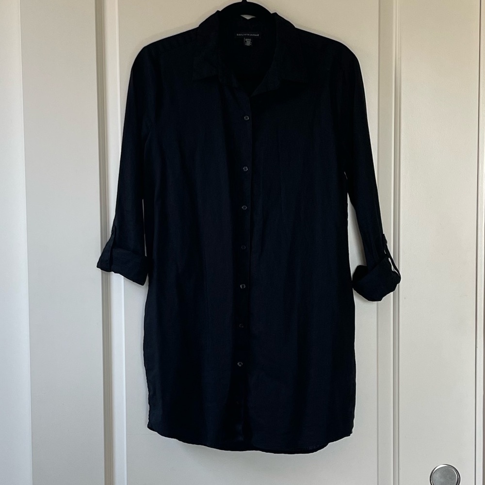 Saks Fifth Avenue Linen Blend Roll Tab Button Down Shirt {NWOT}